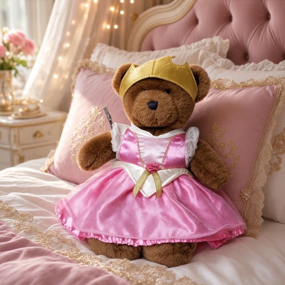 Vintage 1997 Build A Bear Brown Plush 15" Disney Princess Aurora Dress Wand